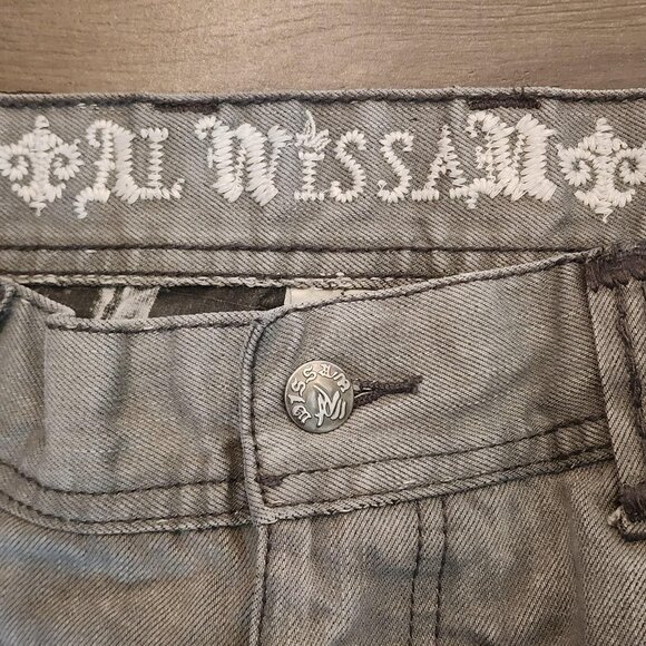 Al Wissam Jeans Mens 36 Gray Embroidered Back Pocket Straight Leg Denim Pants - Picture 6 of 16